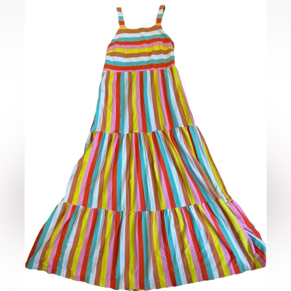 J. Crew Tiered Maxi Dress Sz XS multicolored Striped Sundress Cotton Full Length